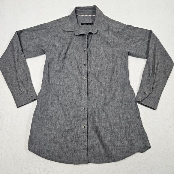 Prana Astor Tunic Button Up Hemp Shirt Size XS Extra Small Gray Roll Tab Sleeves - Picture 1 of 7